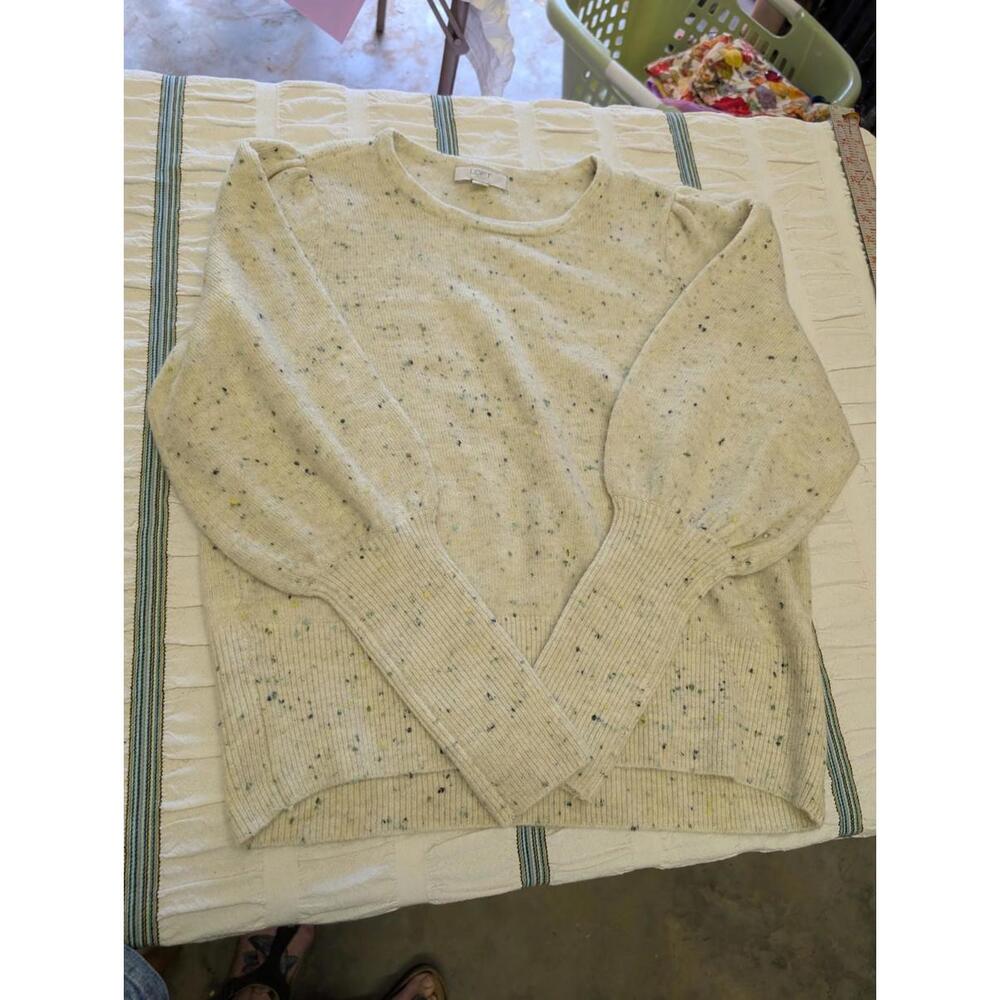 Loft Outlet Women's Sweater Cream Ivory Speckled Rainbow Confetti, L